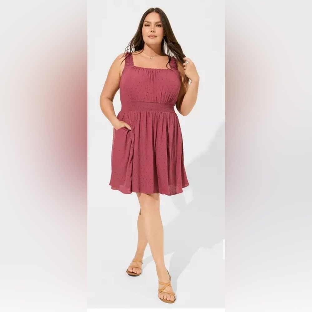 Torrid Dusty Rose Mini Sleeveless Dress with Swiss Dots